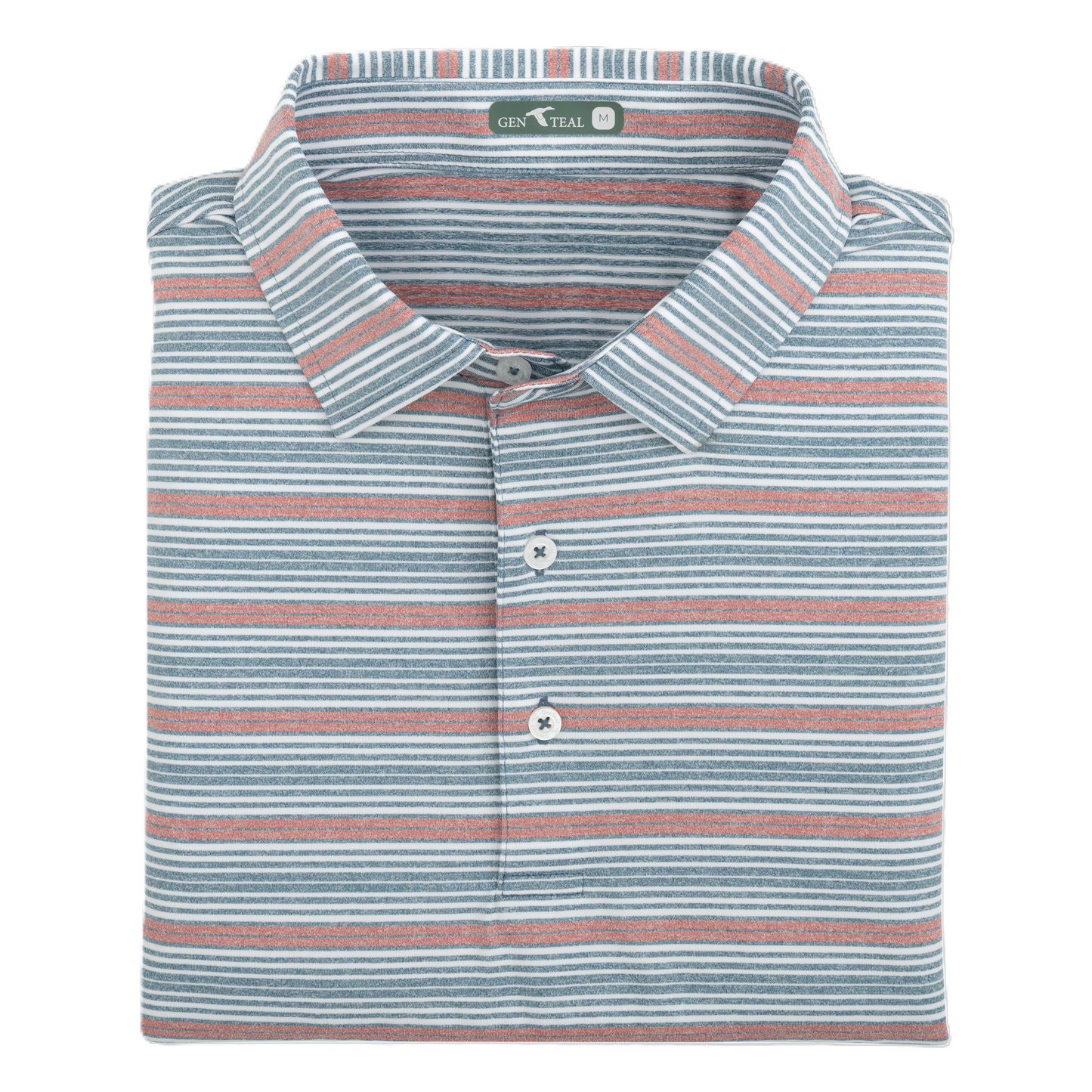 Gen Teal Walker Stripe Performance Polo in Redwood