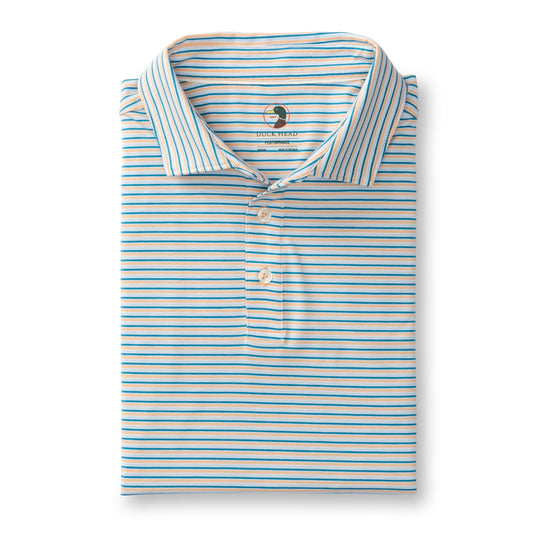 Duck Head Summerford Wharf Stripe Performance Polo in Faded Peach