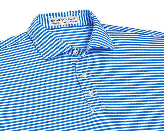 Holderness & Bourne Maxwell Performance Stripe Polo in Marlin Blue White