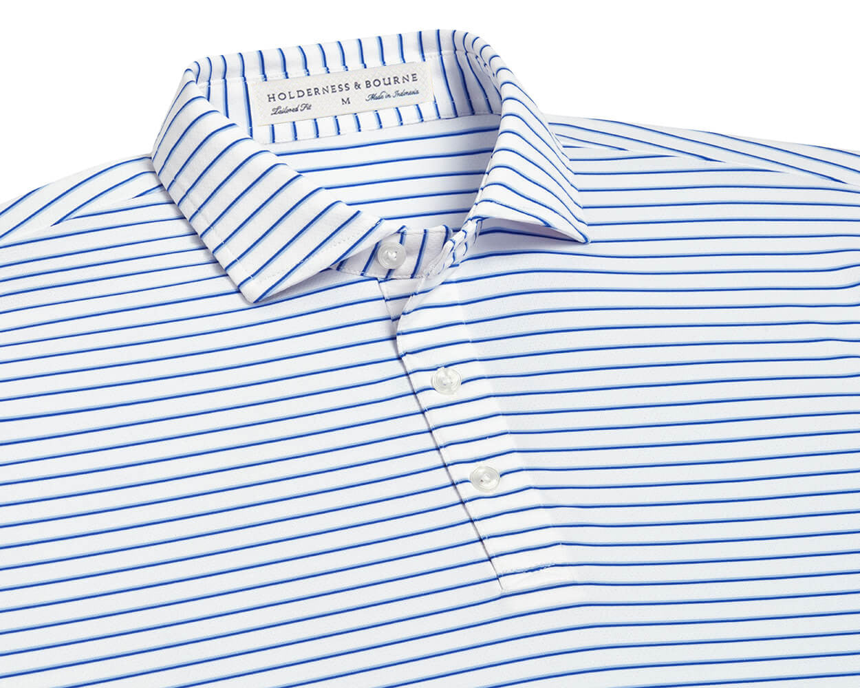 Holderness & Bourne Springer Stripe Performance Knit Polo in White/Skye/Marlin Blue