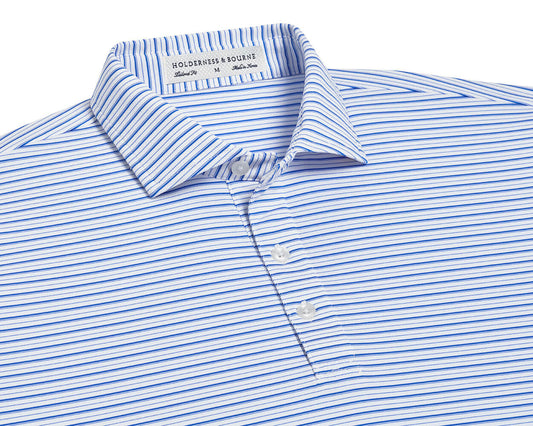 Holderness & Bourne Turnbull Stripe Performance Polo in Marlin Blue