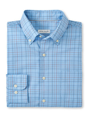 Sydney Crown Lite Cotton Stretch Plaid Shirt in Cottage Blue