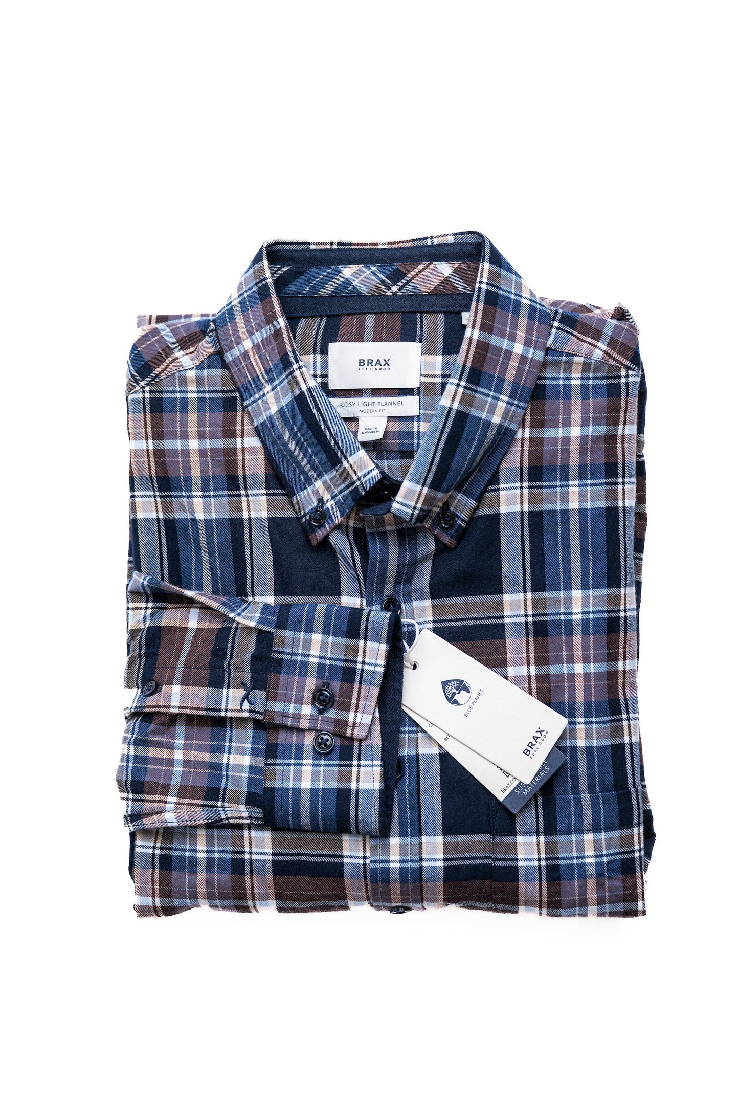 Daniel C Plaid Flannel Shirt in Blue and Brown