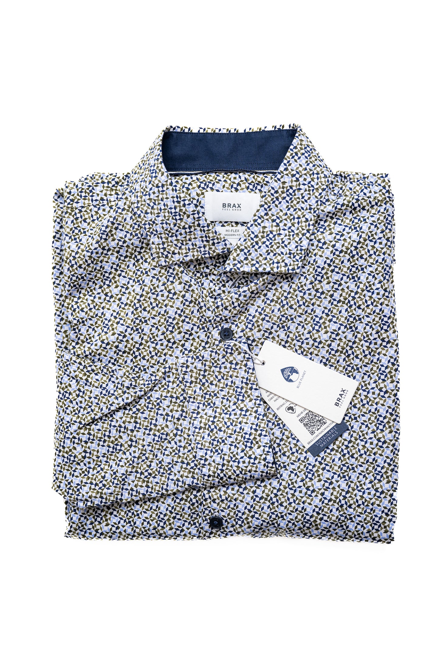 Harold P Hi Flex Pattern Shirt in Blue and Brown