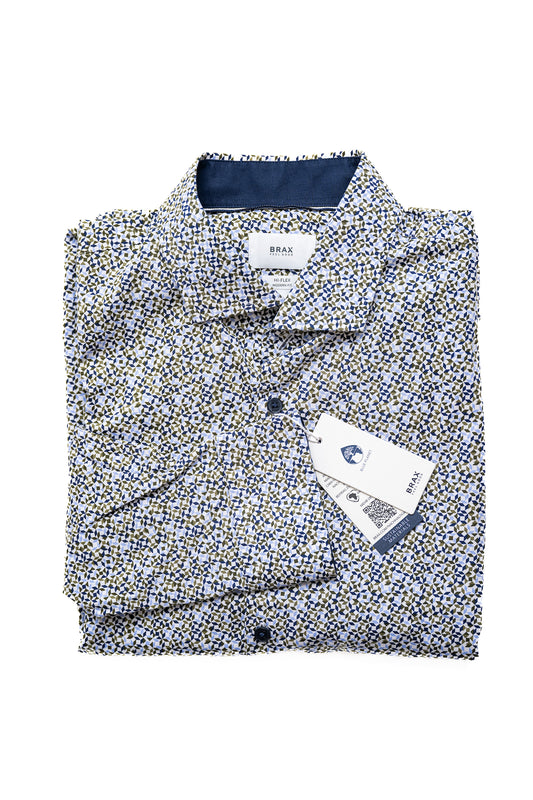 Harold P Hi Flex Pattern Shirt in Blue and Brown