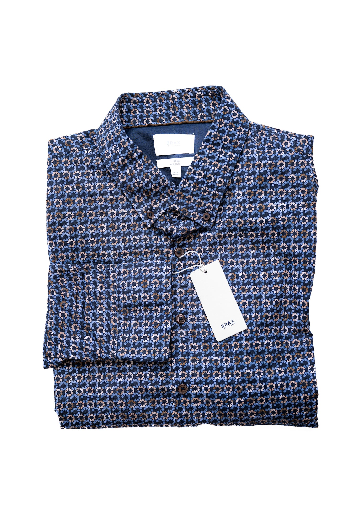 Daniel P Hi Flex Pattern Shirt in Blue Brown