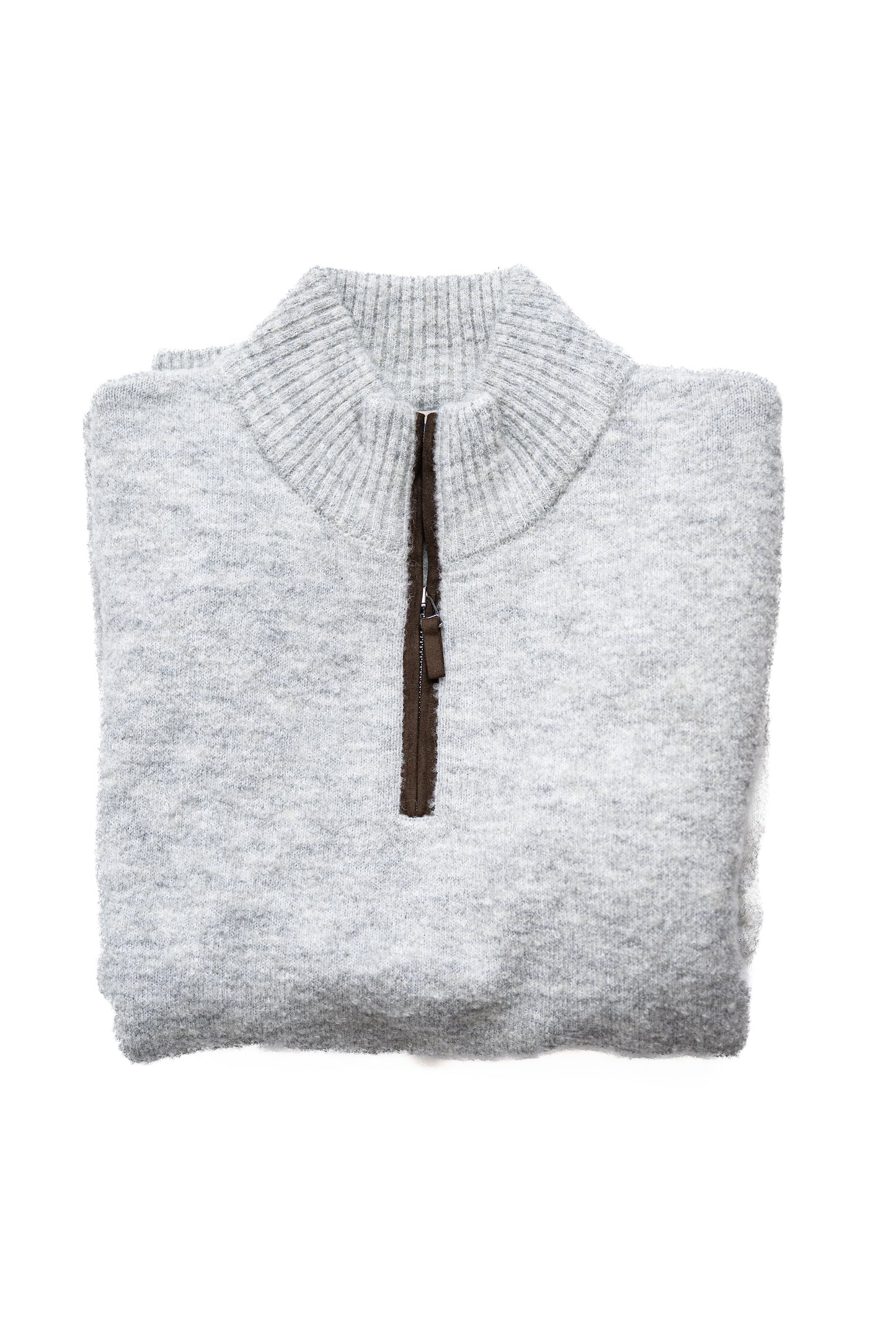 Boucle Qtr Zip Sweater in Silver