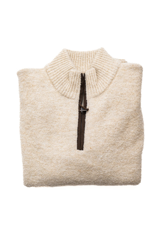 Boucle Qtr Zip Sweater in Beige