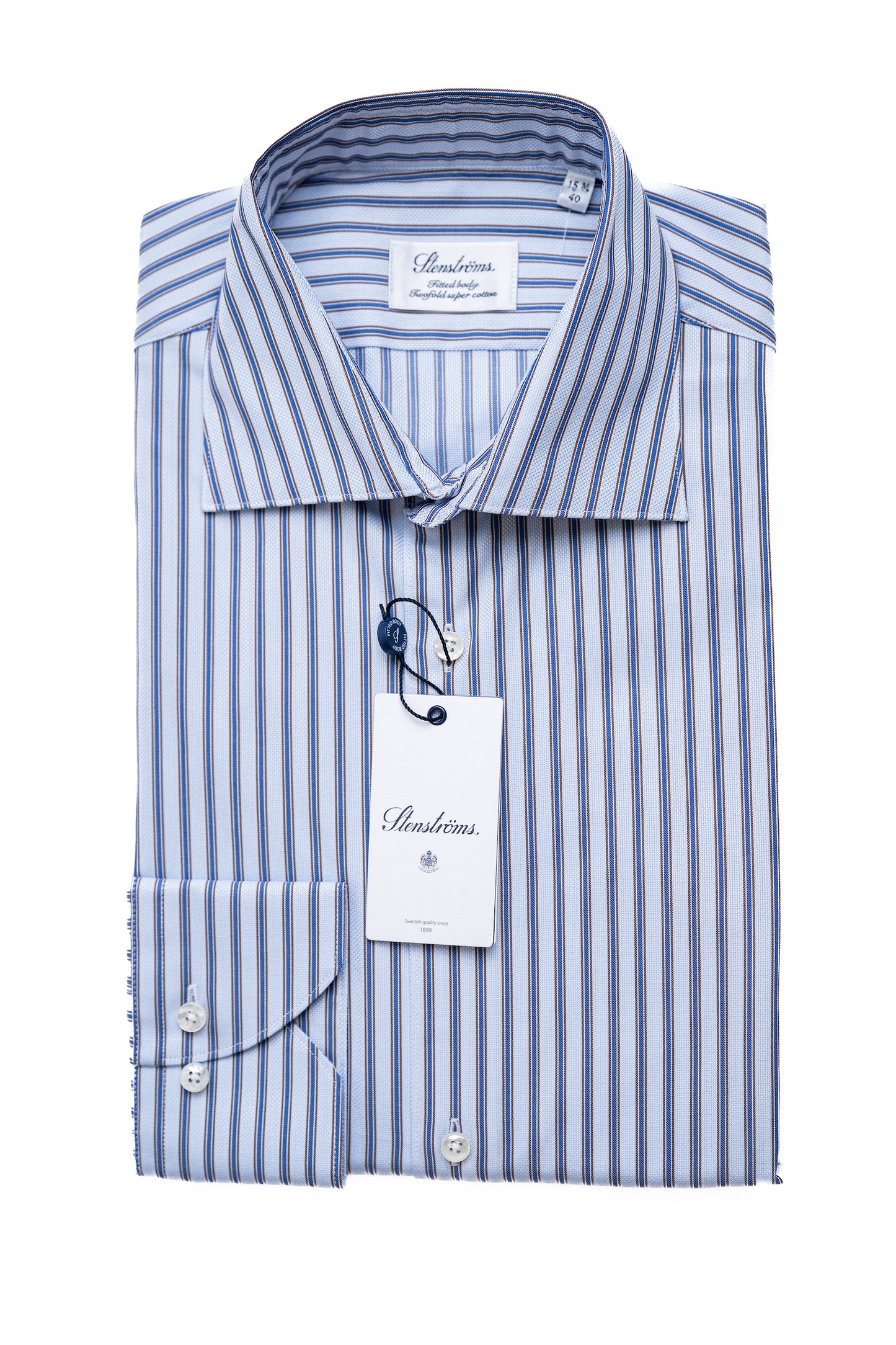 Fitted Stripe Twill Dress Shirt in Blue