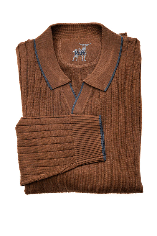 Johnny Collar Long Sleeve Merino Sweater in Caramel