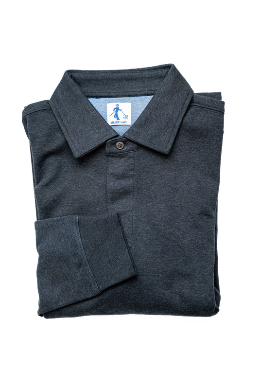 George Heather Long Sleeve Polo in Coal