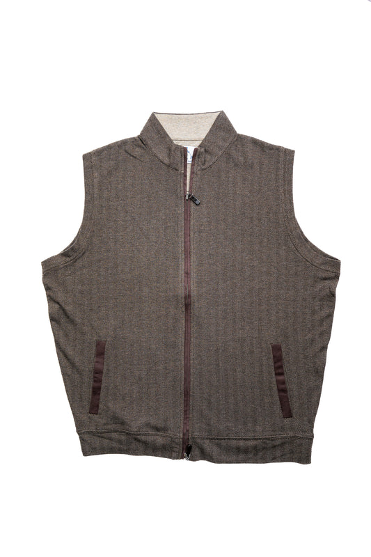 Smallwood Herringbone Zip Vest in Coffee