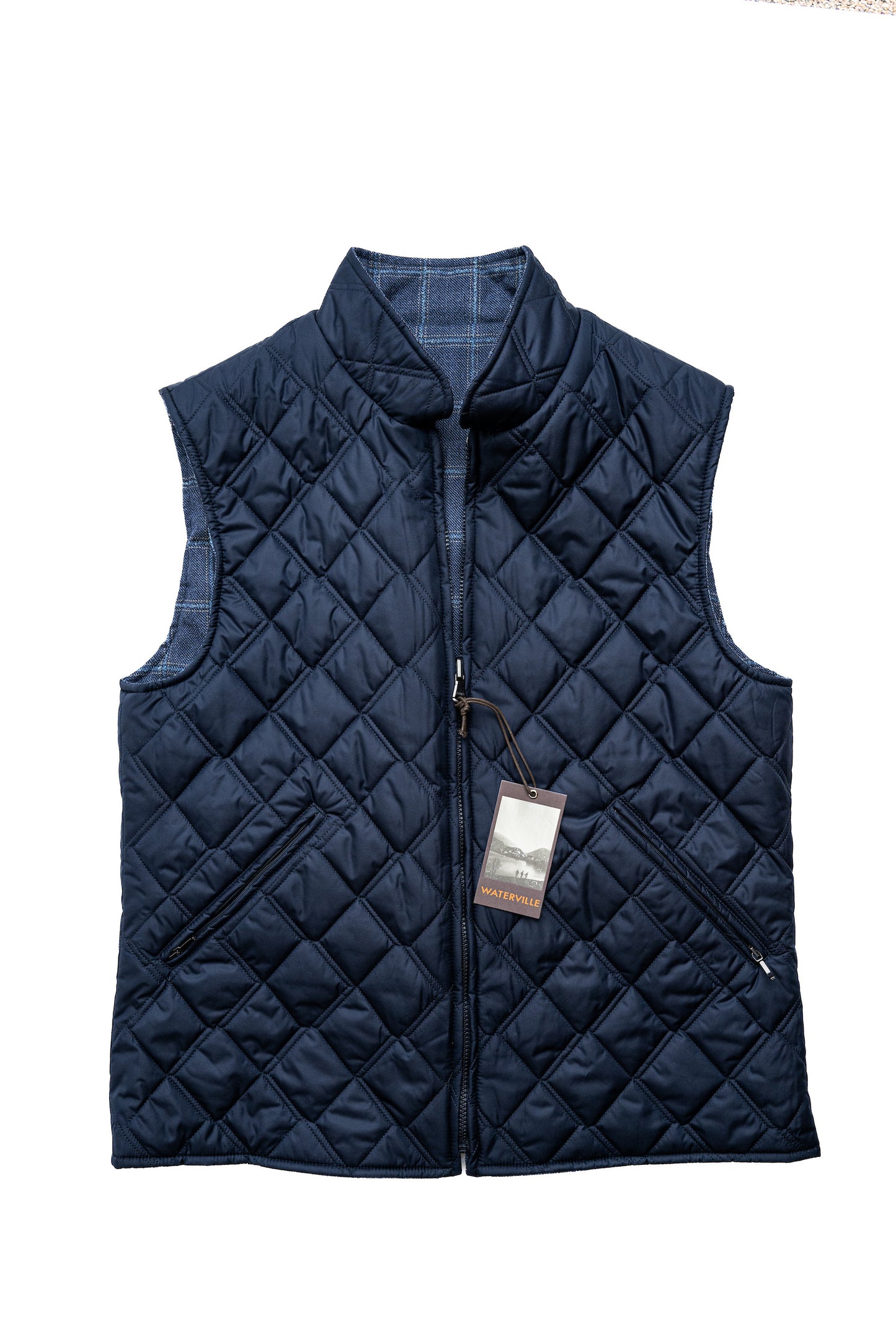 Kooper Windowpane Reversibl Vest in Blue Navy